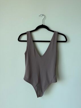 Babaton Taupe V-Neck Bodysuit